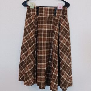 Elegant Brown Plaid A-Line Skirt